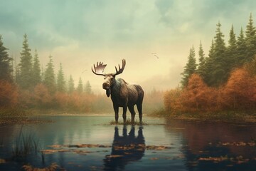 A daring moose exploring the great outdoors. Generative AI - obrazy, fototapety, plakaty