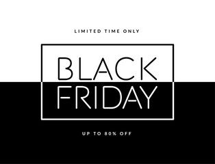 Minimalistic Black Friday sale banner. Black and white template for modern advertising promotion.