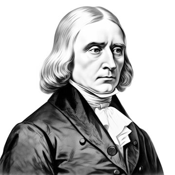 Black and white vintage engraving, headshot portrait of the composer Franz Liszt, white background, greyscale - Generative AI
