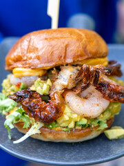 close up shrimp burger