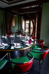 Interior dining room of luxury Chinese restaurant