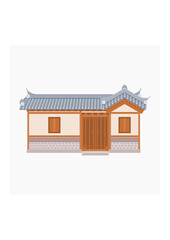 Editable Vector Illustration of Wide Traditional Hanok Korean House Building for Artwork Element of Oriental History and Culture Related Design