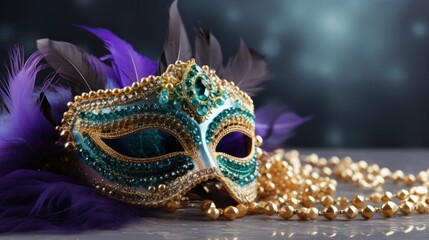 Exquisite Venetian carnival masks bring a splash of vivid art to this Mardi Gras banner, leaving space for your message.
