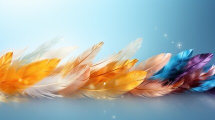 Feathers in various colors, offering an abstract, close-up background texture.
