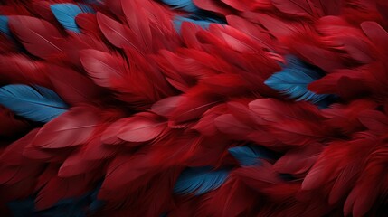 Fototapeta premium A detailed look at bright red feathers, resulting in an abstract and textured background.