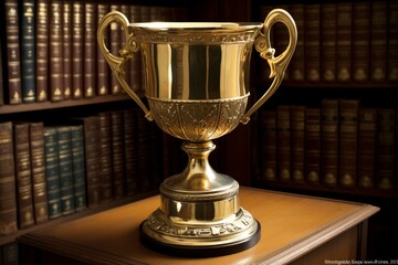 Prize for winning a competition, gold cup trophy celebrates library achievements. Generative AI