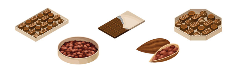 Chocolate Sweets Production and Manufacture Isometric Vector Set