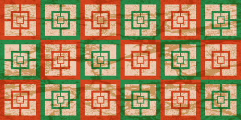 Trendy Geometric Brutal shapes in modern 90s, 2000s Retro style. Square tile background in Japanese style. Geometrical backdrop. Y2K hippie background. Design t-shirt print. Vector illustration. 