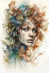 Abstract Forest Woman Portrait.  Generated Image.
A digital illustration of an abstract portrait of a forest woman.  