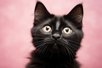 黒い子猫とピンクの背景