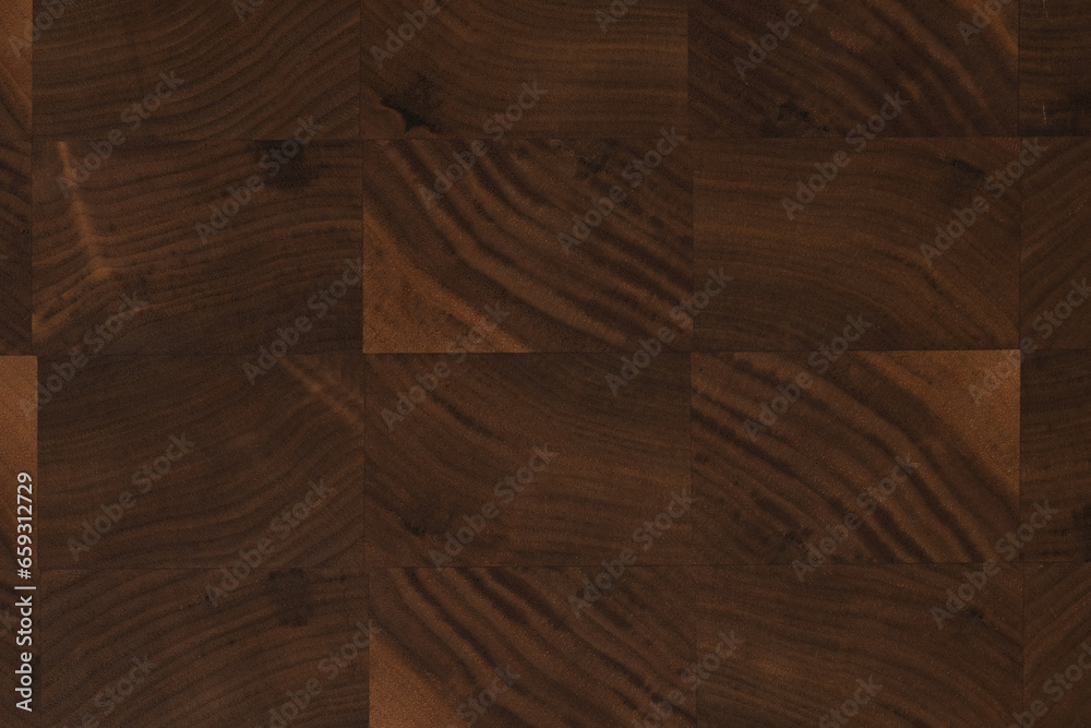 Wall mural black walnut end grain wood cutting board texture with oil finish closeup - Wall murals