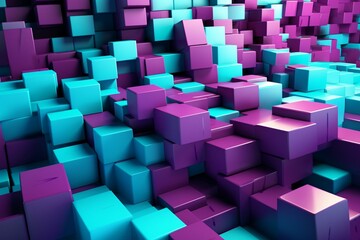 Abstract purple and turquoise 3D blocks background. Business render. Generative AI