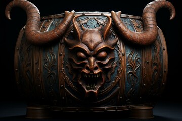 barrel with sinister horns and tail. Generative AI