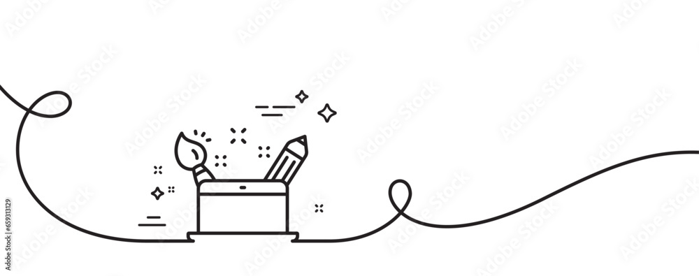 Poster creativity concept line icon. continuous one line with curl. graphic designer sign. brush and pencil
