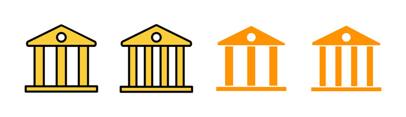 Bank icon set for web and mobile app. Bank sign and symbol, museum, university
