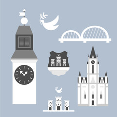City of Novi Sad simple icon set black and white, vector illustration