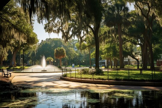 Image of park near downtown Sanford, Florida. Generative AI