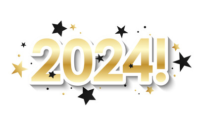 2024! black and metallic gold vector typography banner with stars
