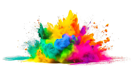 Fototapeta na wymiar Powerful explosion of colorful rainbow holi powder on transparent background. Saturate paint backdrops, powder splash.