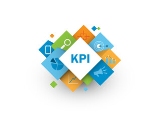 KPI vector business concept with symbols on colorful cubes