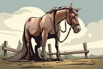 A dejected horse cartoon sitting up-close. Generative AI - obrazy, fototapety, plakaty