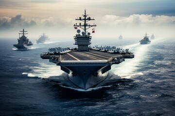 US Navy strike group operating in the South China Sea. Generative AI - obrazy, fototapety, plakaty