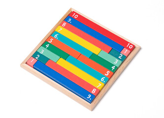 Wooden counting rods used to calculate mathematics using colour and shape in early school books