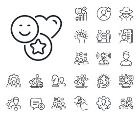Heart, star sign. Specialist, doctor and job competition outline icons. Social media likes line icon. Positive smile feedback symbol. Smile line sign. Avatar placeholder, spy headshot icon. Vector