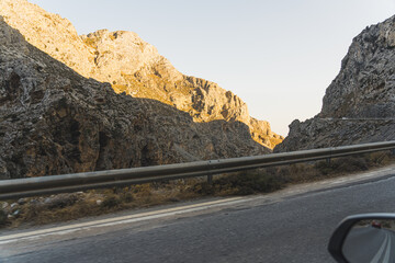 enjoying the view of Kurtaliotika Gorge on a sunny day, one of the most spectacular natural attractions of the department of Rethymnon. High quality photo