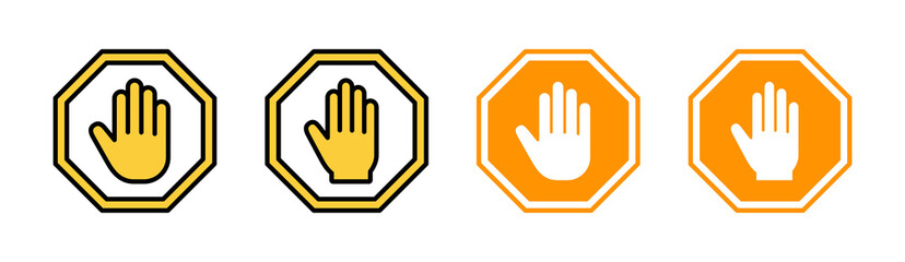 Obraz premium Stop icon set for web and mobile app. stop road sign. hand stop sign and symbol. Do not enter stop red sign with hand