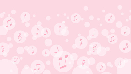 ピンク色のふわふわ音符が飛ぶ背景素材　16：9