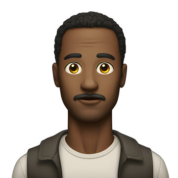 Emoji of a dark-skinned man with a mustache on a transparent background