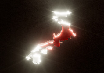 Japan Recessed Country Map And Light Edges