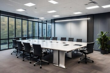 Conference room, workspace, windowed workspace, zoom virtual background, and large, windowed workspace - obrazy, fototapety, plakaty