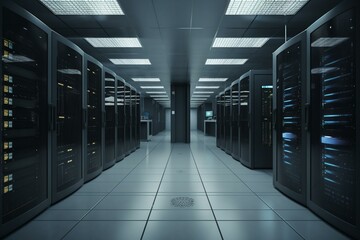 A room filled with servers storing and managing data. Generative AI