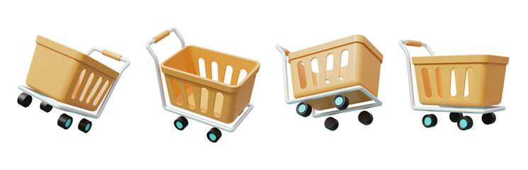 Shopping cart 3d render isolated, supermarket cart isolated 3d render