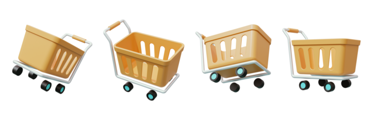 Shopping cart 3d render isolated, supermarket cart isolated 3d render