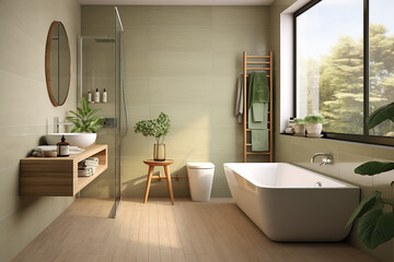 Fototapeta na wymiar Modern minimalist bathroom interior, generative AI