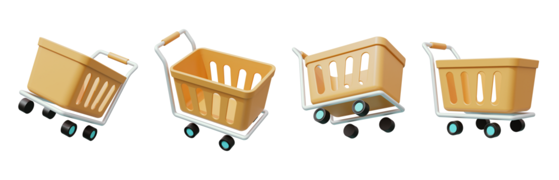 Shopping cart 3d render isolated, supermarket cart isolated 3d render