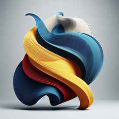 Abstract 3D shape made of colourful ribbons. 3D rendering. Generated by AI