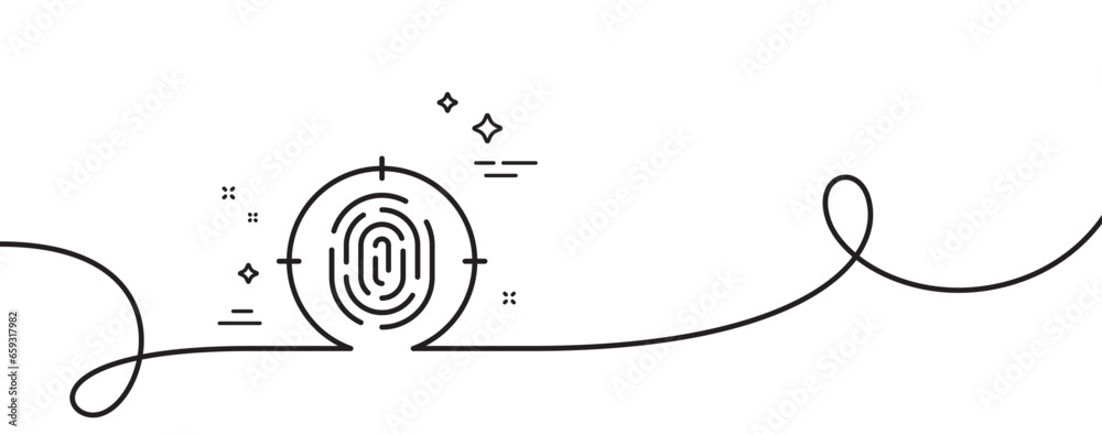 Poster fingerprint line icon. continuous one line with curl. finger print target sign. biometric identity s