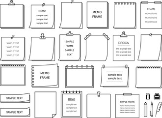 メモのフレームのセット　枠　飾り　おしゃれ　かわいい　ノート　クリップ　付箋　シンプル　文具