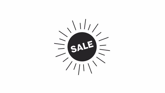On sale sun rays bw outline 2D promotional animation. Summer hot deals monochrome linear cartoon 4K video, special offer. Hot offers animated marketing sticker isolated on white background