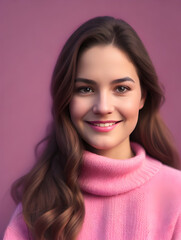 Fototapeta premium Portrait of a beautiful young woman with brown hair and makeup.