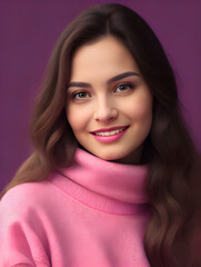 Fototapeta premium Portrait of a beautiful young woman with brown hair and makeup.