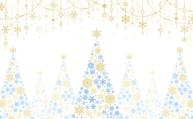 雪の結晶クリスマスツリー_青金・背景透過_横3