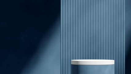 in landscape textured wall, 3d rendering empty space white and blue cylinder podium
