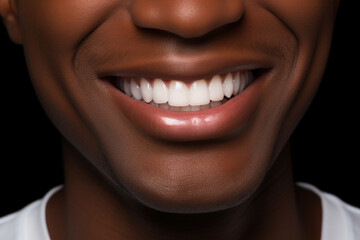 Close up of beautiful smiling black man with white perfect teeth