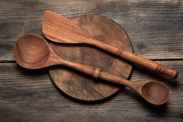 Vintage kitchen set - wooden board and wooden spoons