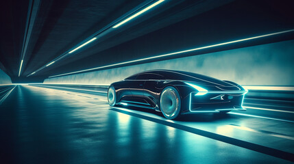 Advanced autonomous vehicle on a futuristic highway